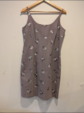 Laundry By Shelli Segal Dusty Mauve Embroidered Slip Mini Dress Sz 12 Y2K Floral